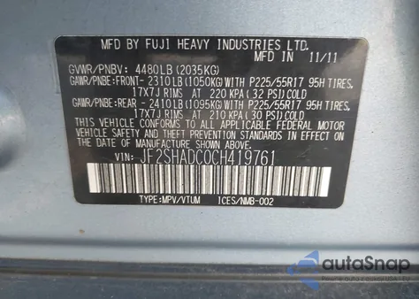 2012 Subaru Forester 2.5X Premium from USA, damaged, VIN JF2SHADC0CH419761